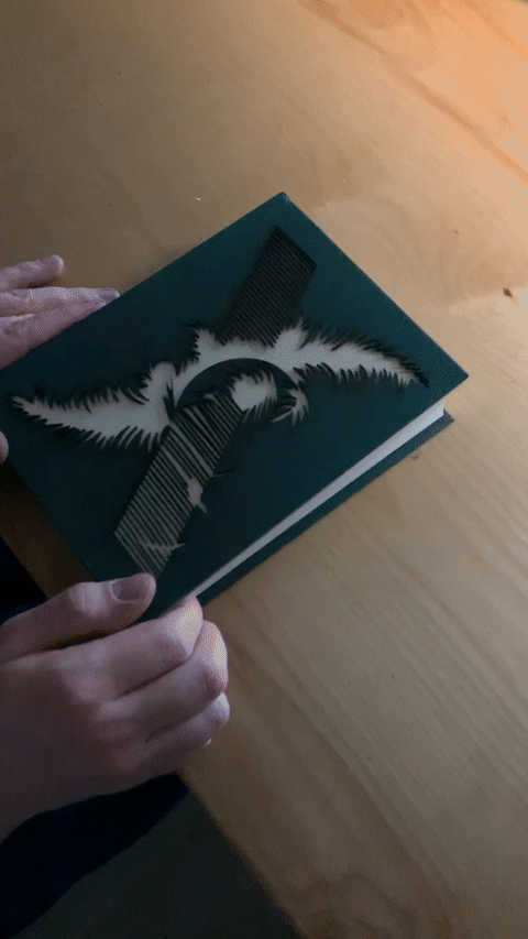 Electroluminescent dust jacket in motion